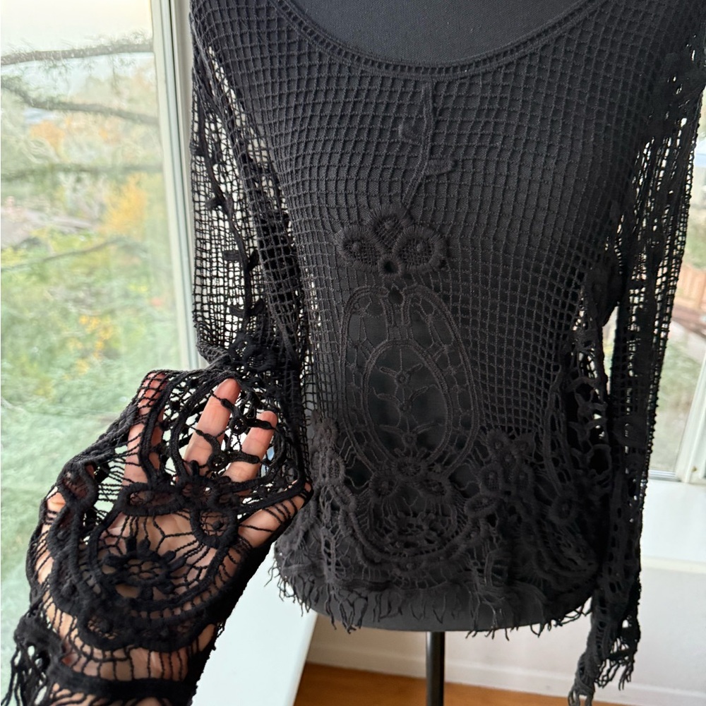Black Crochet Sweater, Small - Picture 4 of 7